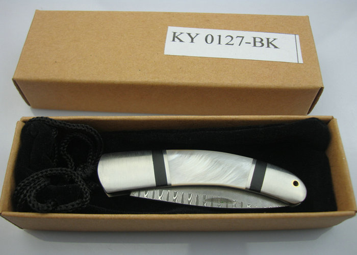 Classic OEM Damascus Steel QQ Pocket Knife Small Gift Knife UDTEK01312 